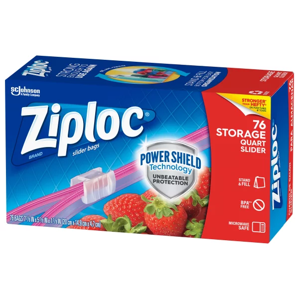 Ziploc Brand Slider Storage Quart Bags with Power Shield Technology, 76 Count