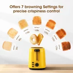iSiLER 2 Slice Toaster Extra-Wide Slots Yellow Toaster with Defrost and Reheat Function