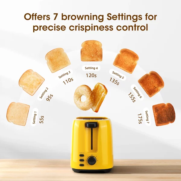 iSiLER 2 Slice Toaster Extra-Wide Slots Yellow Toaster with Defrost and Reheat Function