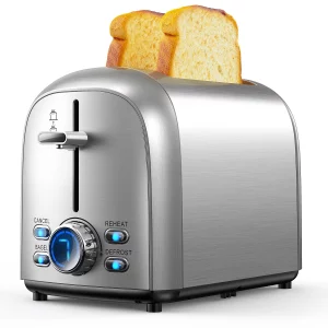 2 Slice Stainless Steel Toaster with Extra-Wide Slot, LED Display 7 Browning Settings, 850 W, Silver