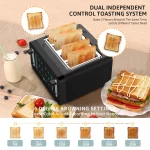Gevi Black 4 Slice Toaster LED Display Touchscreen Toaster with Dual Control Panels/Reheat/Defrost