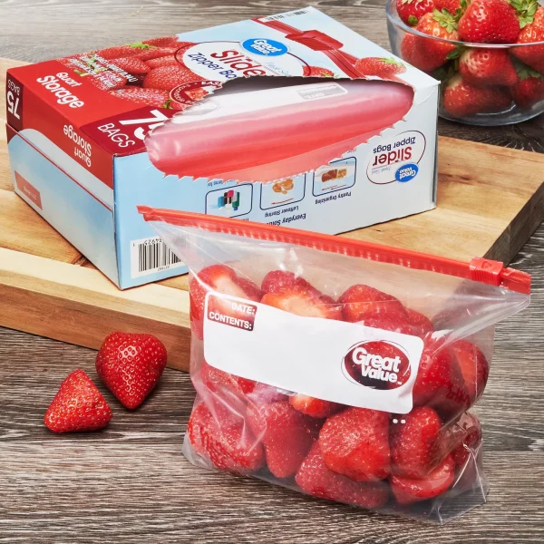 Great Value Fresh Seal Slider Zipper Bags, Quart Storage, 75 Count