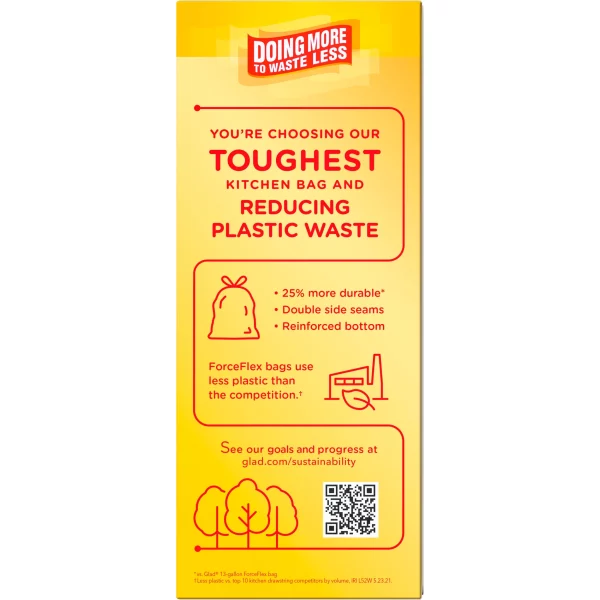 Glad ForceFlex MaxStrength with Clorox 13 Gallon Kitchen Trash Bags, Lemon Fresh Bleach, 20 Bags
