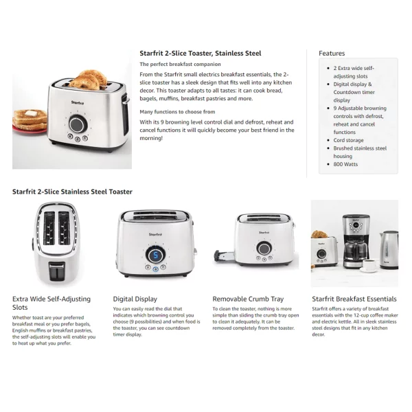 Starfrit 024020-004-0000 2-Slice 800-Watt Toaster