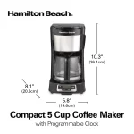 Hamilton Beach 5 Cup Compact Coffee Maker, Programmable, Glass Carafe, Model 46111