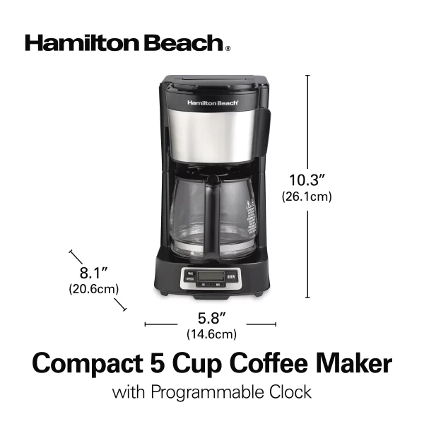Hamilton Beach 5 Cup Compact Coffee Maker, Programmable, Glass Carafe, Model 46111
