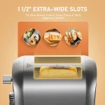 2 Slice Stainless Steel Toaster with Extra-Wide Slot, LED Display 7 Browning Settings, 850 W, Silver