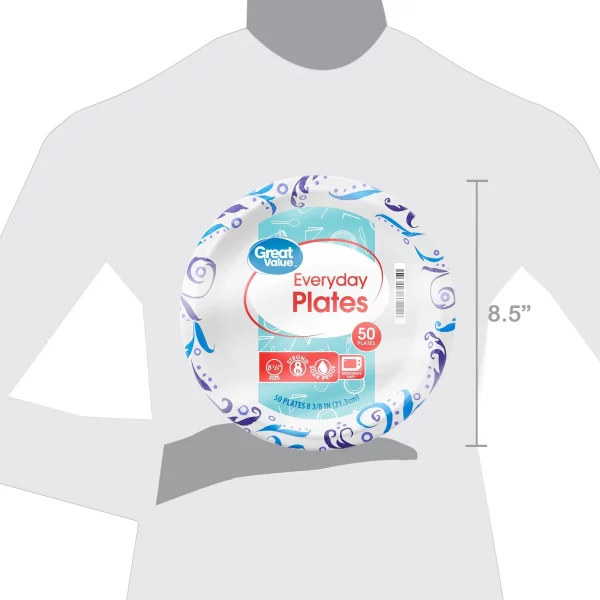 Great Value Everyday Strong, Soak Proof, Microwave Safe, Disposable Paper Plates, 10", Patterned, 200 Count
