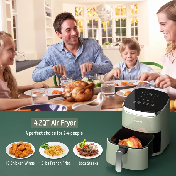 Air Fryer, Fabuletta 4.2QT Air Fryer Oven With 9 Customizable Smart Cooking Programs, Shake Reminder, 450°F Digital Airfryer,Tempered Glass Display, Nonstick & Dishwasher-Safe Basket