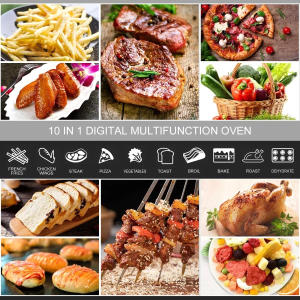 Costway 26.4 QT 10-in-1 Air Fryer Toaster Oven Dehydrate Bake 1800W w/ Recipe
