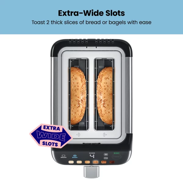 Chefman Smart Touch 2 Slice Digital Toaster, 6 Shade Settings, Stainless Steel, Removable Crumb Tray