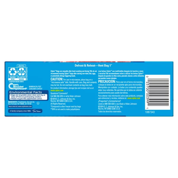 Ziploc Freezer Pint Bag, Grip 'n Seal Technology, Reusable, 20 Count