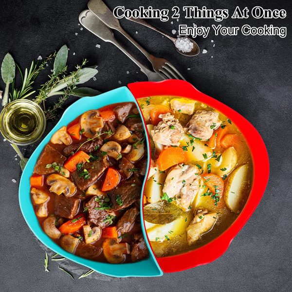 Slow Cooker Divider Liner Reusable & Leakproof Silicone Crockpot Divider insert Cooking Liner for 6 Quart Pot
