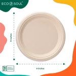 ECO SOUL 100% Compostable 9 inch Bagasse Paper Plates, 125 Counts | Heavy-Duty Disposable Plates | Eco-Friendly Made of Sugarcane Fibers-Natural Unbleached Biodegradable Plates