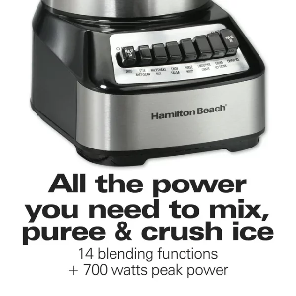 Hamilton Beach Wave Crusher Multi-Function Blender with 40 oz. Glass Jar and 14 Functions for Puree, Ice Crush, Shakes and Smoothies, Stainless Steel, 54221