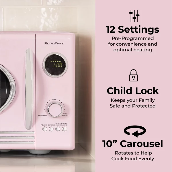 Nostalgia Retro 0.9 cu. ft. 800-Watt Countertop Microwave, Pink, New