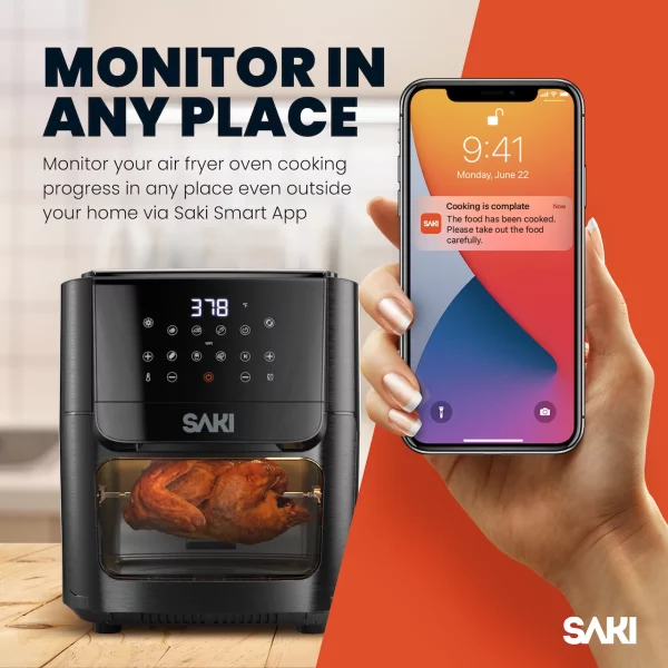SAKI Smart WiFi Air Fryer 13-Quart, 8 Cooking Functions, RA018AF, Black