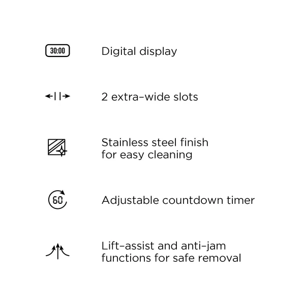 Chefman 2-Slice Digital Pop-Up Toaster, Stainless Steel, Bagel Sized Slots, Removable Crumb Tray