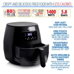 Deco Chef 5.8QT (19.3 Cup) Digital Electric Air Fryer with Accessories and Cookbook- Air Frying, Roasting, Baking, Crisping, and Reheating for Healthier and Faster Cooking (Black)