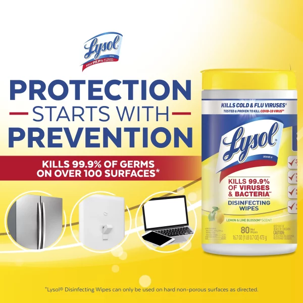 Lysol Disinfectant Wipes, Multi-Surface Antibacterial Cleaning Wipes, For Disinfecting and Cleaning, Lemon and Lime Blossom, 240 Count (Pack of 3)
