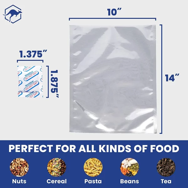 75 Wallaby Mylar Bags Bundle 1 Gallon (5 Mil, 10in x 14in) with 80 400cc Oxygen Absorbers - Silver