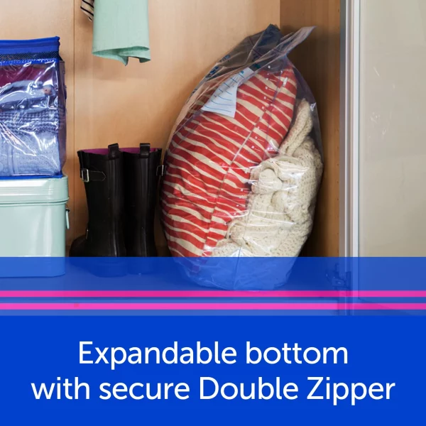 Ziploc® Big Bags, Large, Secure Double Zipper, 5 ct, Expandable Bottom, Heavy-Duty Plastic, Built-In Handles, Flexible Shape to Fit Where Storage Boxes Can't