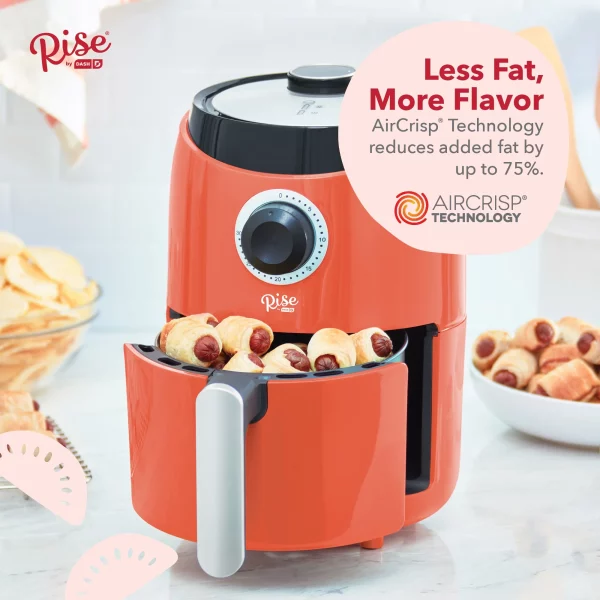 Rise By Dash Compact Air Fryer Oven with Temp Control Non-Stick Basket, Recipes + Auto Shut Off, 2 Quart - Orange