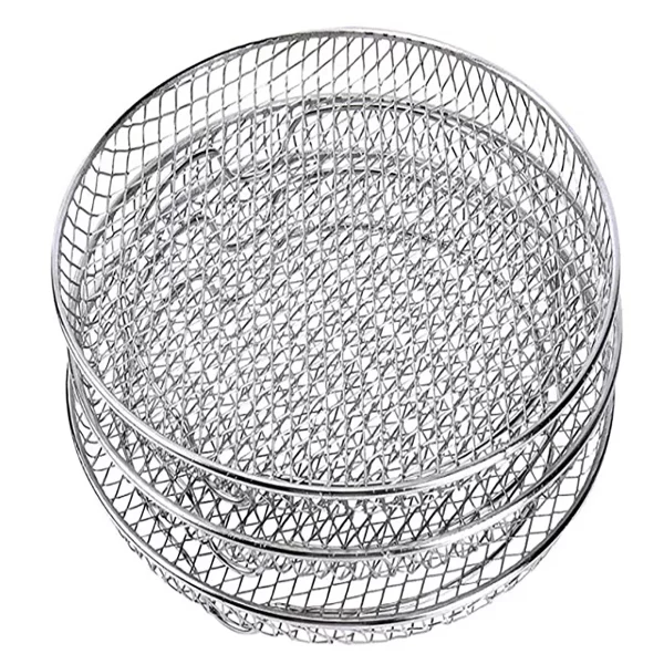Round Air Fryer Basket Stainless Steel Air Fryer Accessories Air Fryer Racks Three Layer Stackable Dehydrator Racks Fit for 4.2Qt, 5.3Qt, 5.5Qt, 5.8Qt, 6.8Qt Air Fryer