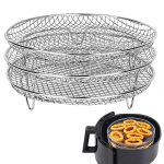 Round Air Fryer Basket Stainless Steel Air Fryer Accessories Air Fryer Racks Three Layer Stackable Dehydrator Racks Fit for 4.2Qt, 5.3Qt, 5.5Qt, 5.8Qt, 6.8Qt Air Fryer