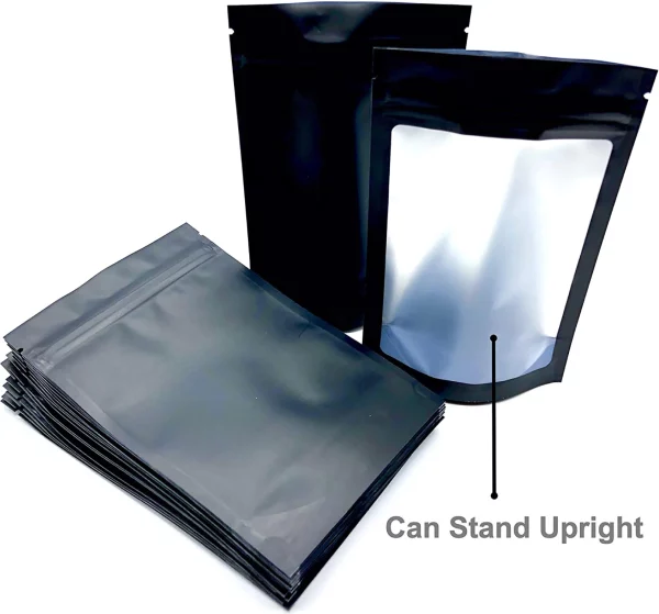 Colsen Food Storage Plastic Bags Airtight Zipper Matte Black with Clear Window 100 Pack 3 x 4 inches