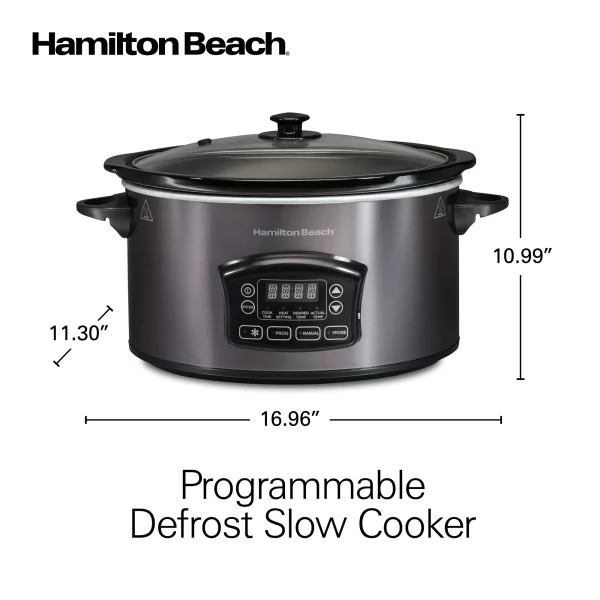 Hamilton Beach Programmable Defrost Slow Cooker, 6 Quart Capacity, Temperature Probe, Removable Crock, Black, 33768