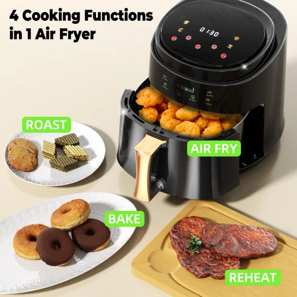 6.3 QT Large Capacity Air Fryer Touch Screen Smart Fryers Household Multi-function Air fryer that Crisps, Roasts, Reheats, & Dehydrates, High Gloss Finish,Including Air Fryer Paper Liners 50PCS,Black