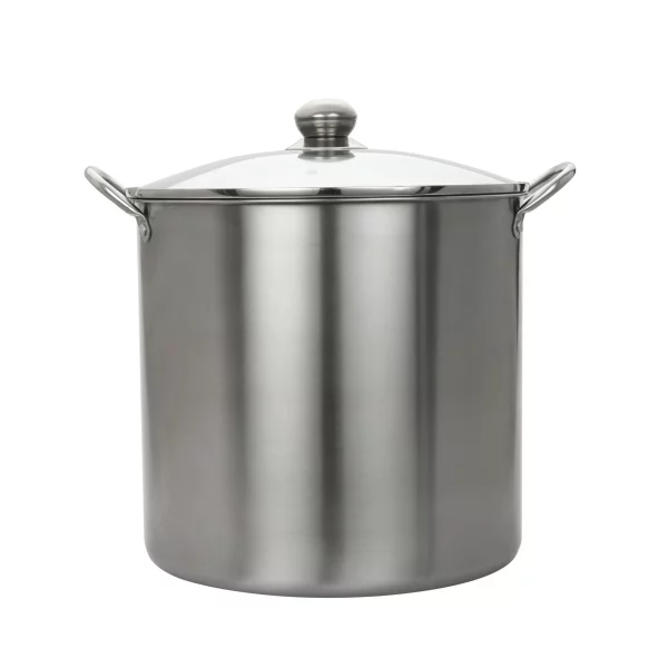 The Mainstays Stainless Steel 21.5 Quart Multi Use Food Canner with Tempered Glass Lid Silver
