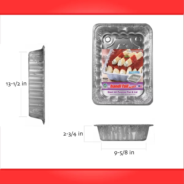 Handi-Foil Aluminum Foil Giant All Purpose Pan with Lid, 1 Count 13.5" x 9.625" x 2.75"