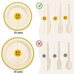 Treamon 7" 9" Disposable Round Paper Plates Set, Compostable Plate Sugarcane Utensils Dinnerware Kit, 250 Pack