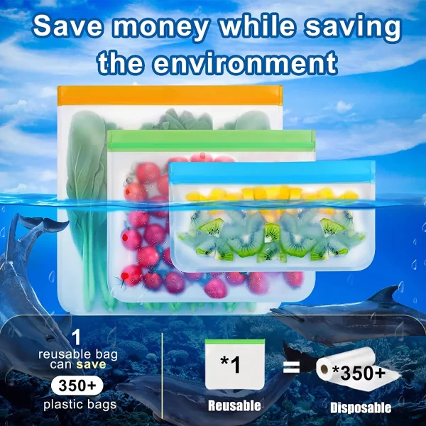 Reusable Food Storage Bags - 12 Count BPA Free Reusable Freezer Bags (2 Gallon & 5 Sandwich & 5 Snack Size Bags) Leak Proof Freezer Safe Bag for Meat Fruit Vegetable