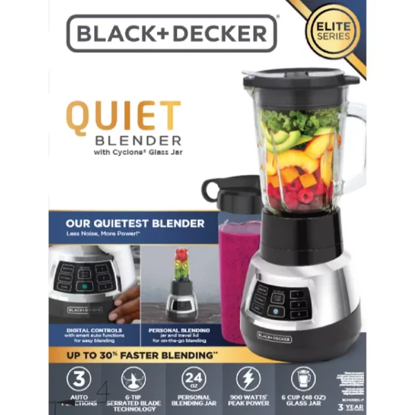 BLACK+DECKER Quiet Blender with Cyclone® Glass Jar, BL1400DG-P