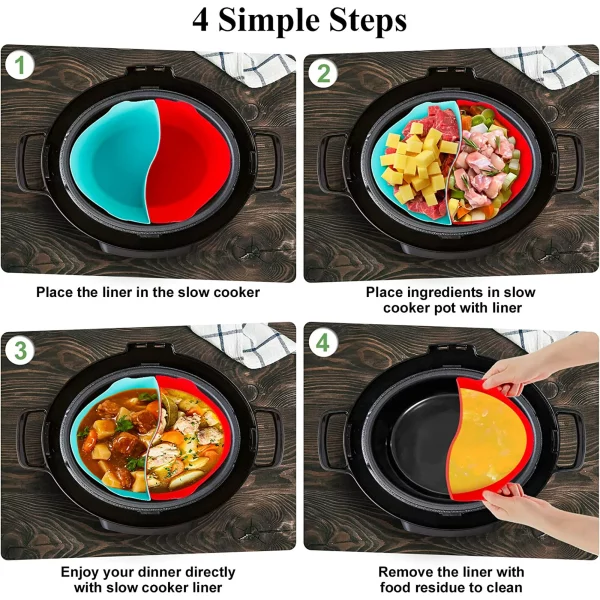 Slow Cooker Divider Liner Reusable & Leakproof Silicone Crockpot Divider insert Cooking Liner for 6 Quart Pot