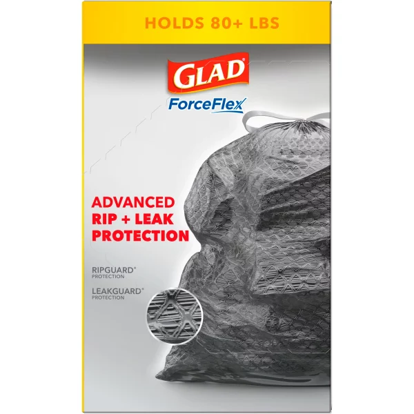 Glad ForceFlex 30 Gallon Large Trash Bags, Unscented, 40 Bags