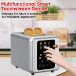 WHALL 2 Slice Touchscreen Toaster - Stainless Steel Toaster with Wide Slot, 6 Shade Settings, Bagel Function, Removable Crumb Tray