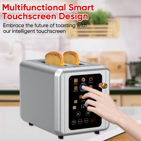 WHALL 2 Slice Touchscreen Toaster - Stainless Steel Toaster with Wide Slot, 6 Shade Settings, Bagel Function, Removable Crumb Tray