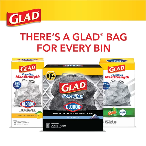 Glad ForceFlex 30 Gallon Large Trash Bags, Unscented, 40 Bags
