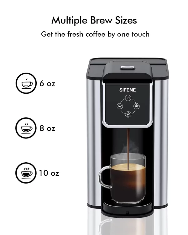 SIFENE Single Serve Coffee Maker, 3 in 1 Coffee Machine, Personal K-Pod Capsule Brewer for Ground Coffee & Loose Leaf Tea, 50oz Removable Water Reservoir, Black