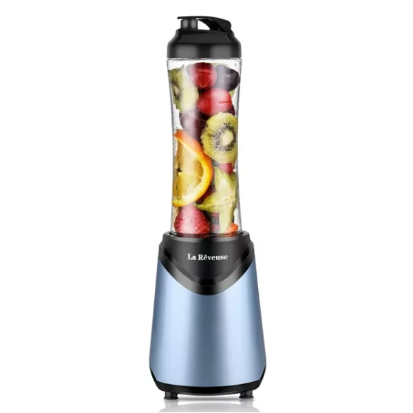 La Reveuse Smoothies Blender Personal Size 300 Watts with 18 oz BPA-free Portable Travel Sports Bottle (Light Blue)