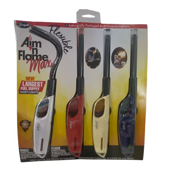 4 Pack SCRIPTO Multi-Purpose Lighter BBQ Barbecue Camping Durable Lighters