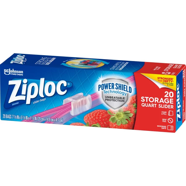 Ziploc Brand Slider Storage Quart Bags with Power Shield Technology, 20 Count