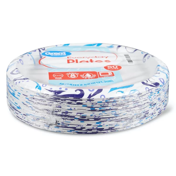 Great Value Everyday Strong, Soak Proof, Microwave Safe, Disposable Paper Plates, 10", Patterned, 200 Count