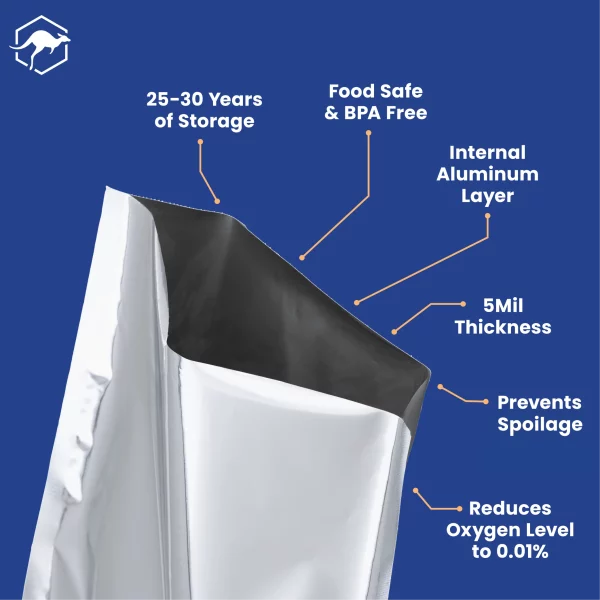 75 Wallaby Mylar Bags Bundle 1 Gallon (5 Mil, 10in x 14in) with 80 400cc Oxygen Absorbers - Silver