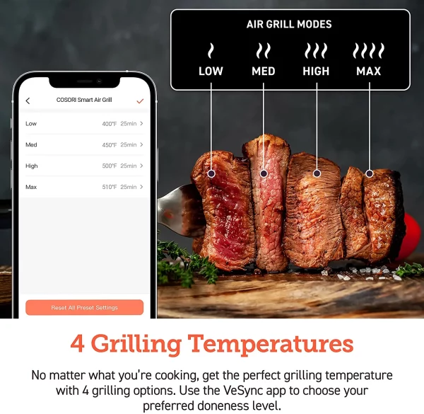 Cosori New Indoor Grill, Smart XL Air Fryer Combo Aeroblaze, 8-in-1, 6 Quart Voice Control, Black