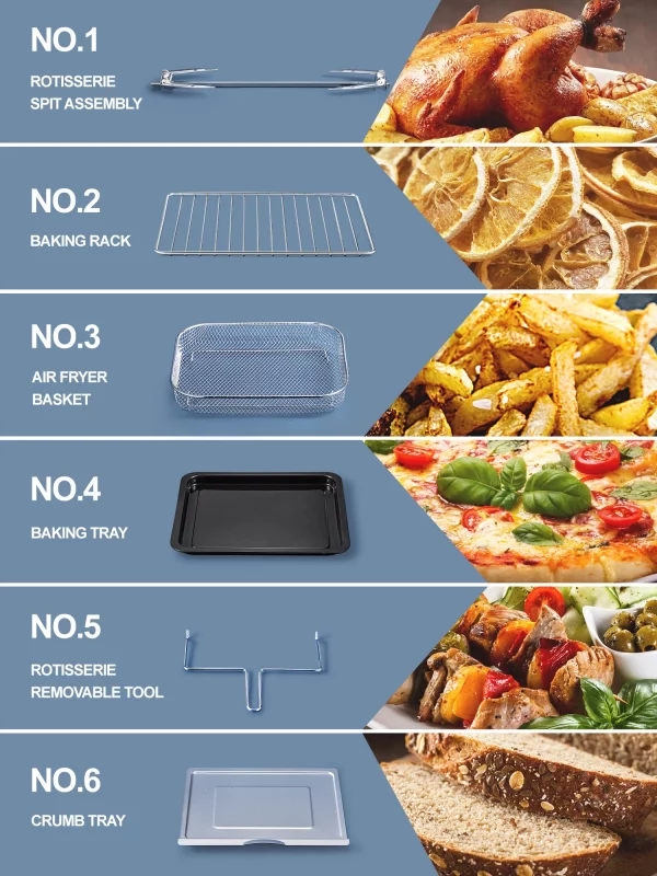 AICOOK Air Fryer Oven, 24QT 10 Functions Large Countertop Oven, Dehydrator with 1700W, 6 Free Accessories & 75 Recipes Included